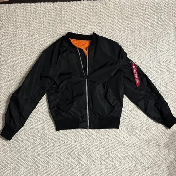 Alpha Industries MA-1 Flight Jacket (Black/Orange Reversible) - Size M (Fits S/M - Picture 1 of 11